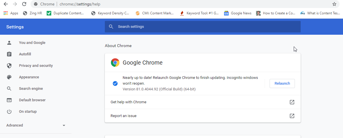 Aggiorna o riavvia Chrome su PC