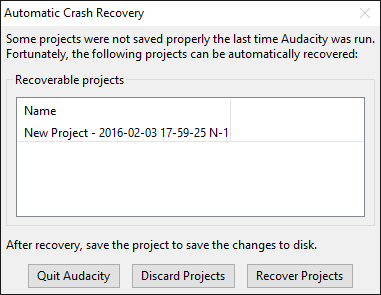 Recovery dialog box