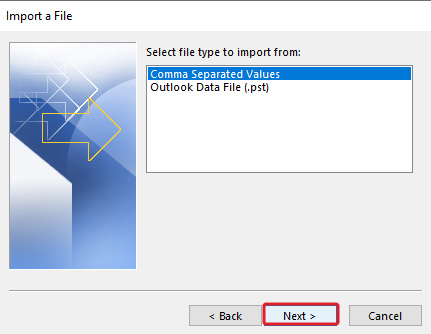 Select the Comma Separated Values option