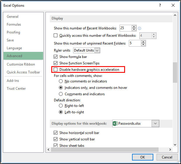 graphics option in excel