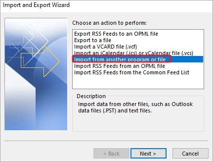 Select the Import from another program or file option