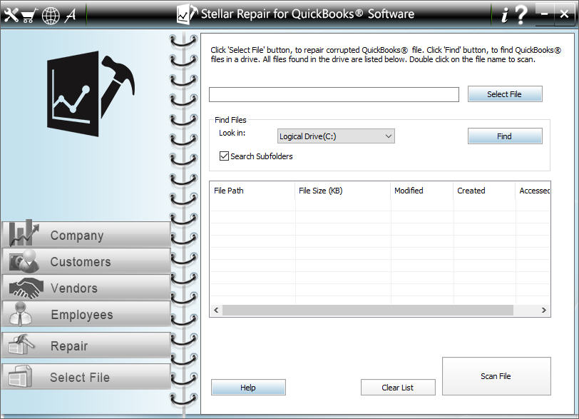 Stellar Repair for QuickBooks - Main interface