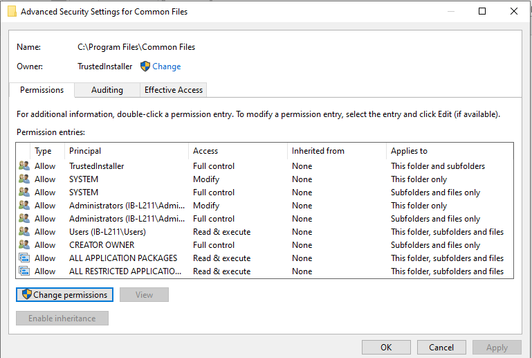 click on Change Permissions