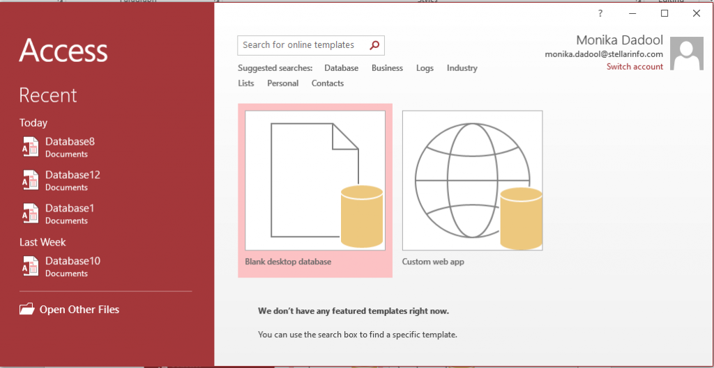 Blank desktop database