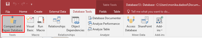 Click Compact and Repair database