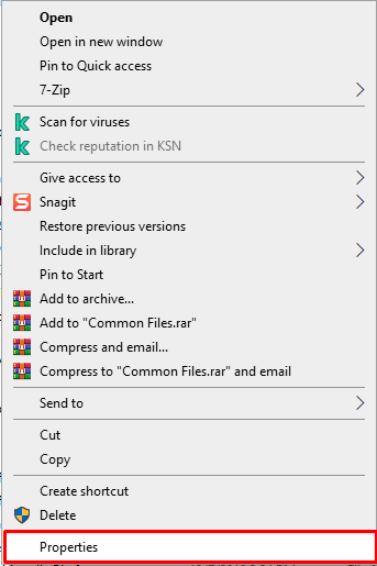 Right-click on the folder and select Properties