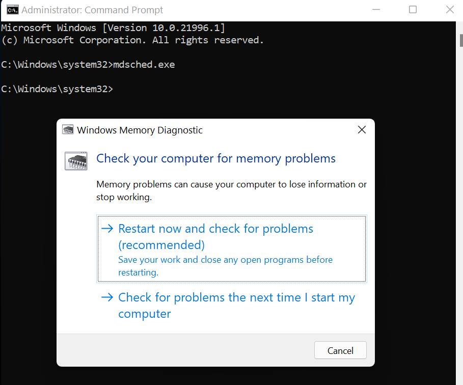 Run Windows Memory Diagnostic