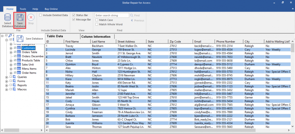 click Save Database