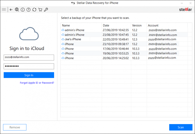 Scan and download the desired iCloud backup file