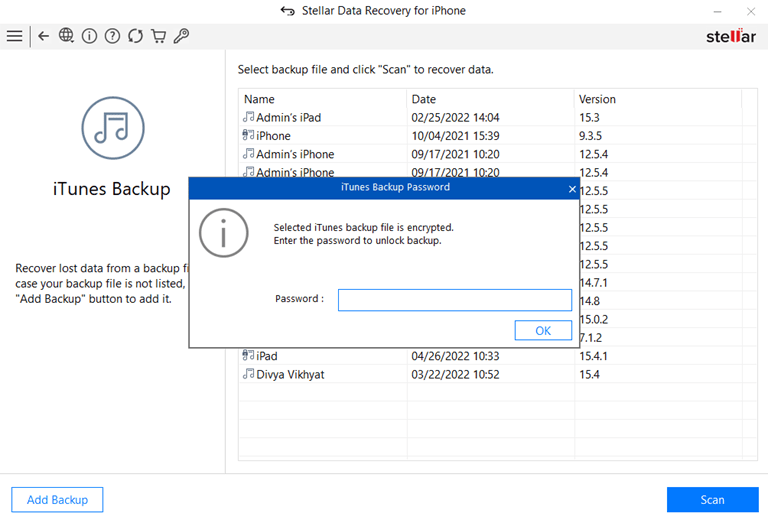 Choose the backup file you want to scan