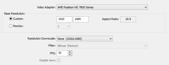 OBS video settings custom