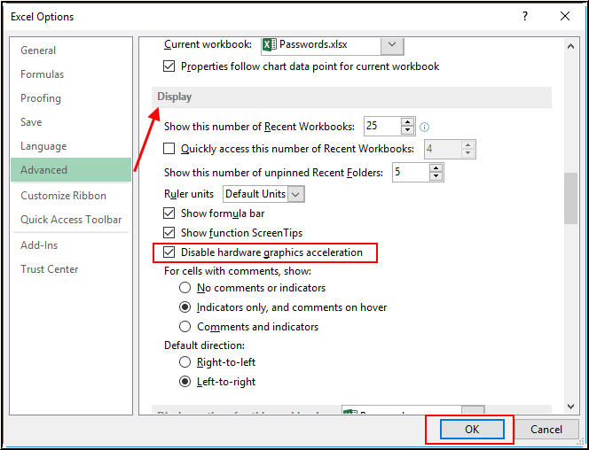 Excel Display Setting