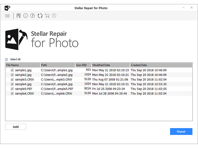 Stellar Photo Repair Add Files