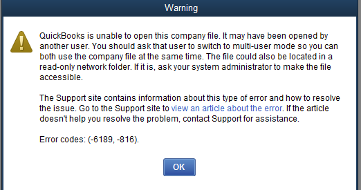 QuickBooks error 6189