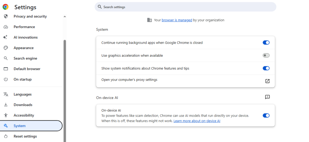 Turn off graphics acceleration in chrome