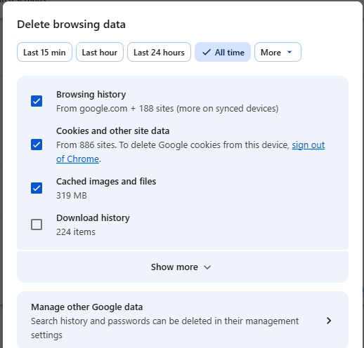 delete browsing data