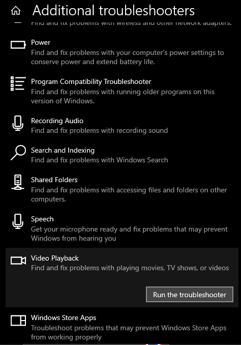 additional troubleshooter menu