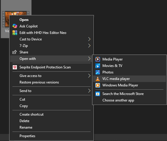 open file with VLC media player