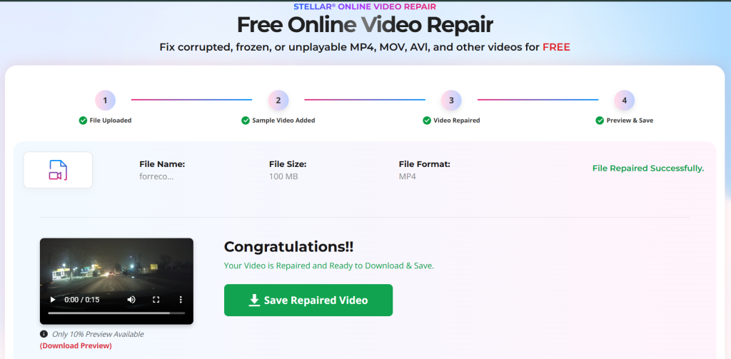 Stellar Free online video repair 
