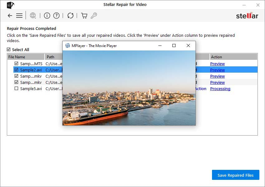 Stellar Repair for Video - Preview files