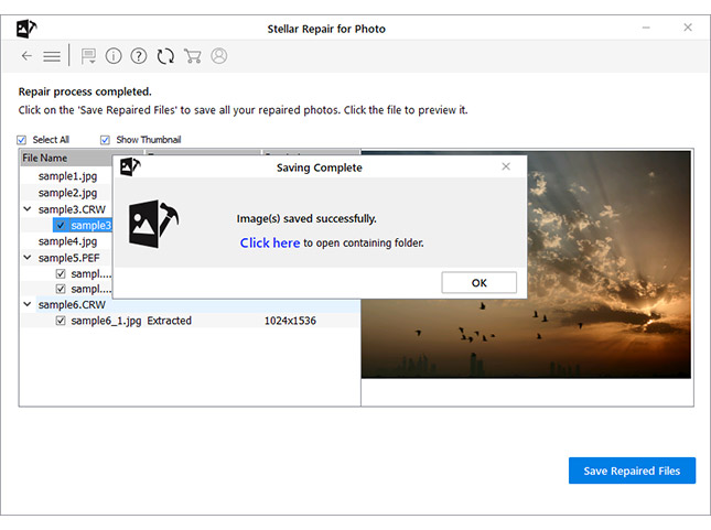 Stellar Repair for Photo- Save repaired files