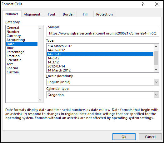 Date format issue in Excel