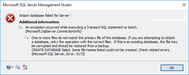 SQL Database Error 5173