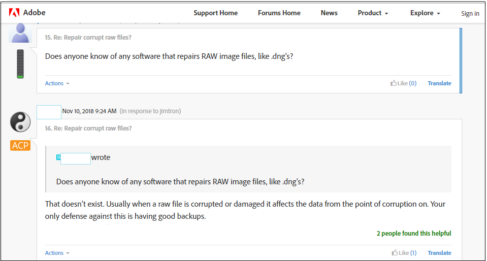 Adobe forum Raw Image File Corrupt