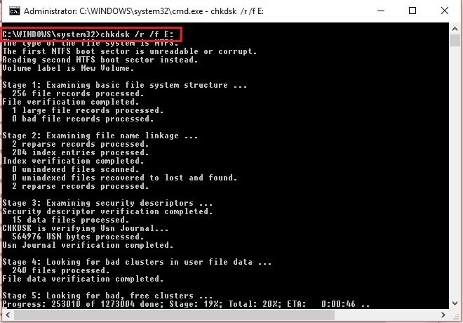 CHKDSK scan repairing file system errors