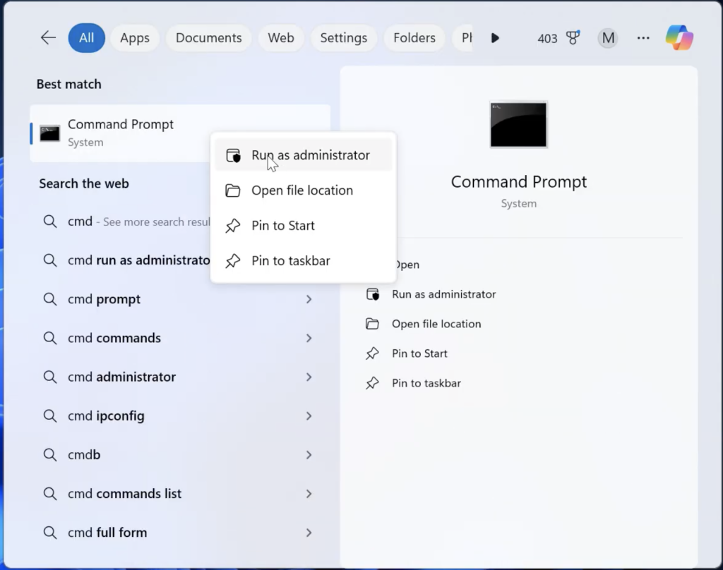 Command Prompt as administrator