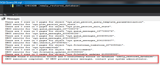 SQL Query: DBCC CHECKDB (newly_restored_database)