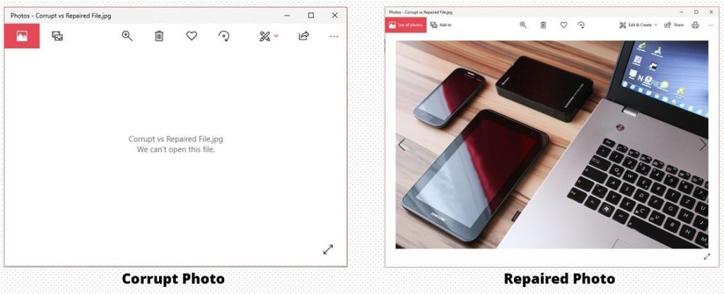 Corrupt  VS Repaired photo