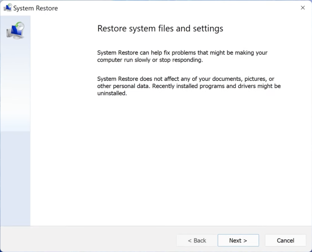 click on system Restore