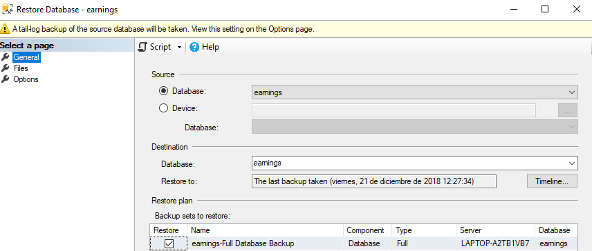 Select the Database for Backup