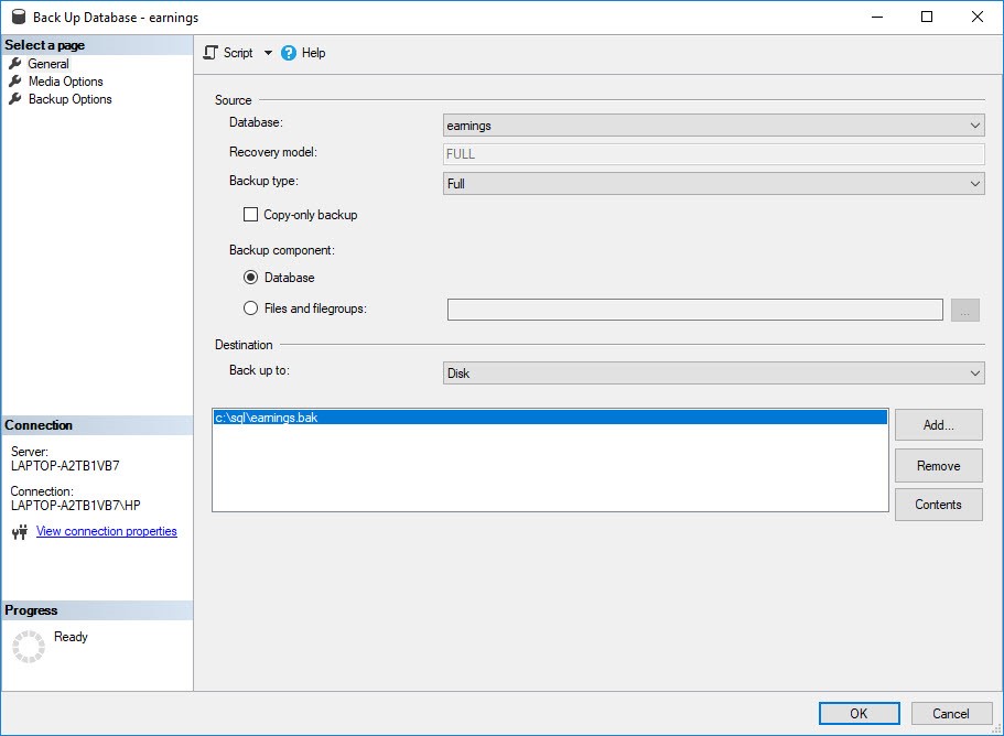 specify the path where you want to store the backup of your database