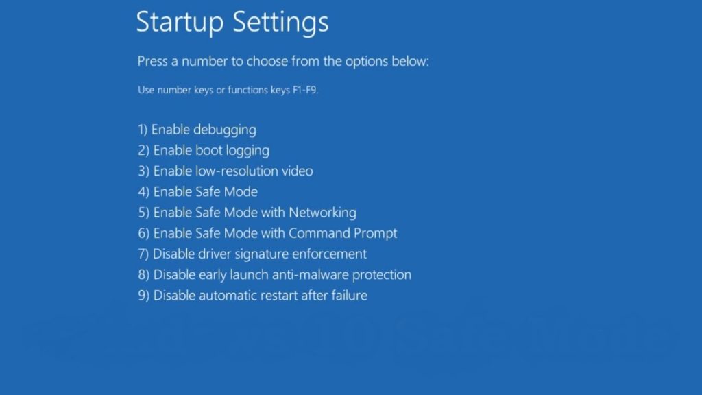 Windows 10 Safe Mode Boot options