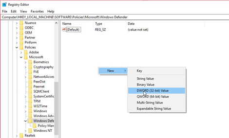 Adding new Windows Defender registry key to prevent error 0x800705b4 