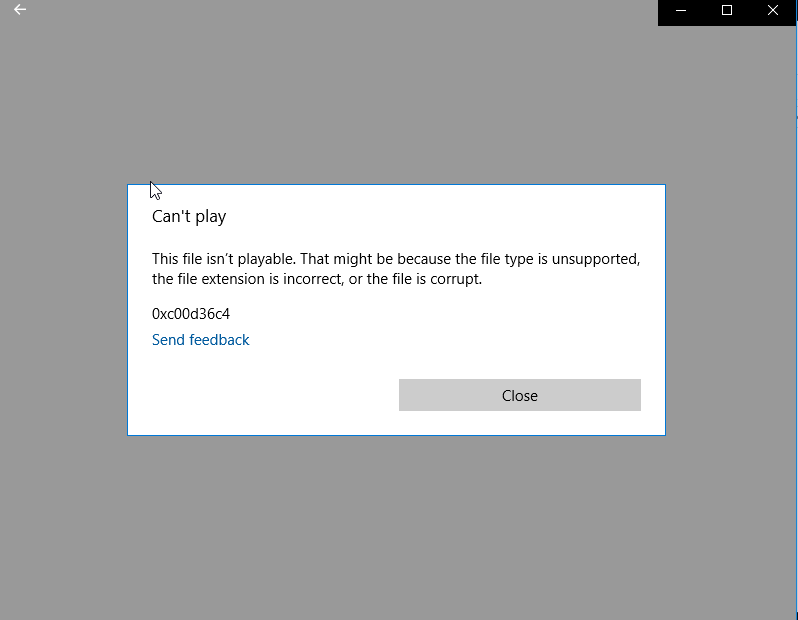 Error 0xc00d36c4 message in Windows 