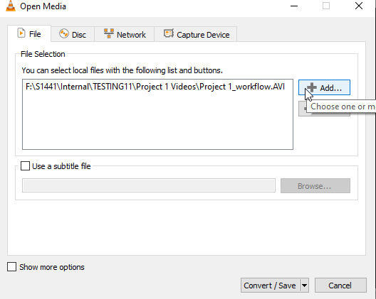 Add file VLC Media Player