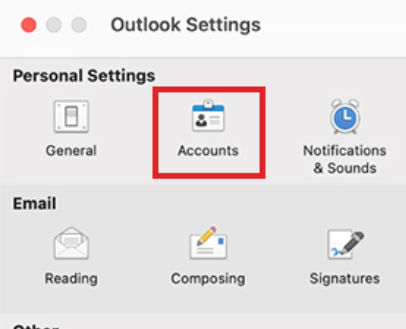 Click on Accounts under Personal Settings