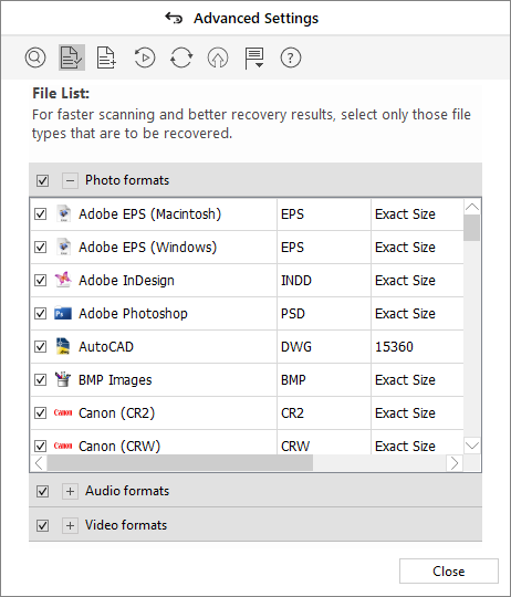 Stellar Photo Recovery  - Advance Setting - Select a File List