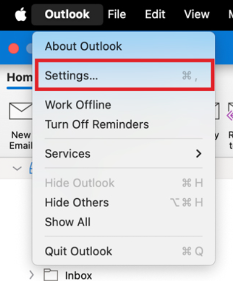 Click on Outlook > Settings