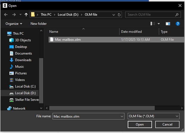 Locate the OLM file on your PC