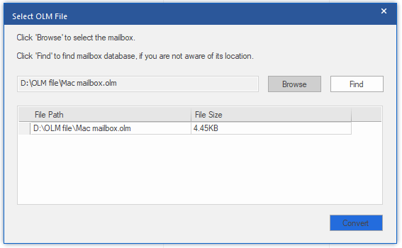 software finish scanning the selected OLM file