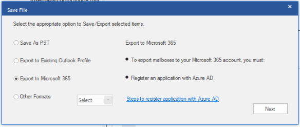 Select the Export to Microsoft 365 option