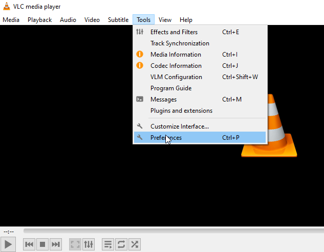 Tools option in VLC