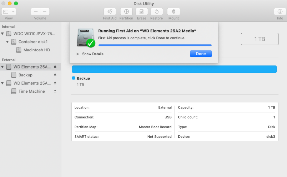 Repair external hard drive by using Disk Utility