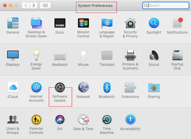 Mac desktop System Preferences - Software Update