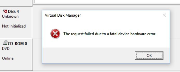 Quick Fix For The Request Failed Due To Fatal Device Hardware Error