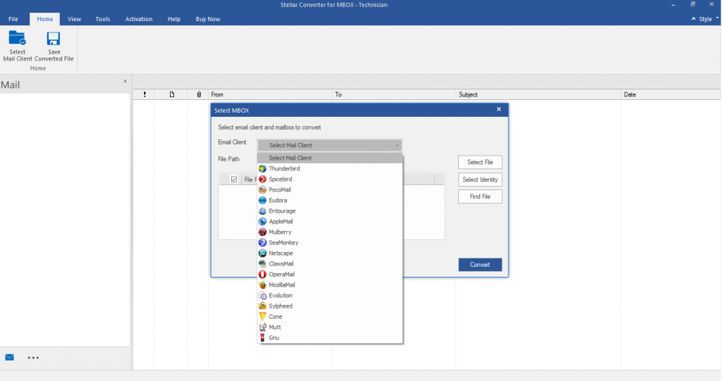 Choose Email Client in 'Select MBOX' Dialog.